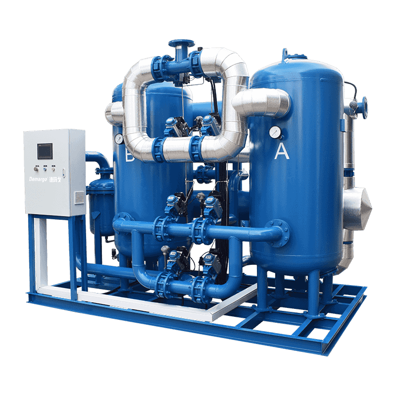 Caracteristicile tehnice ale uscătorului cu adsorbție, căldură prin compresie, consum zero de gaz, sunt evidențiate